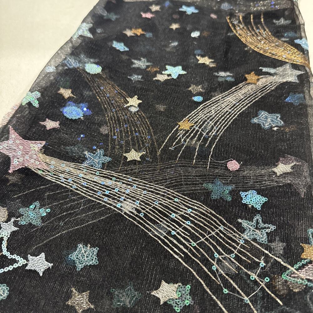 Star Sequin Mesh Fabric Black Sheer Shooting Stars 48x60